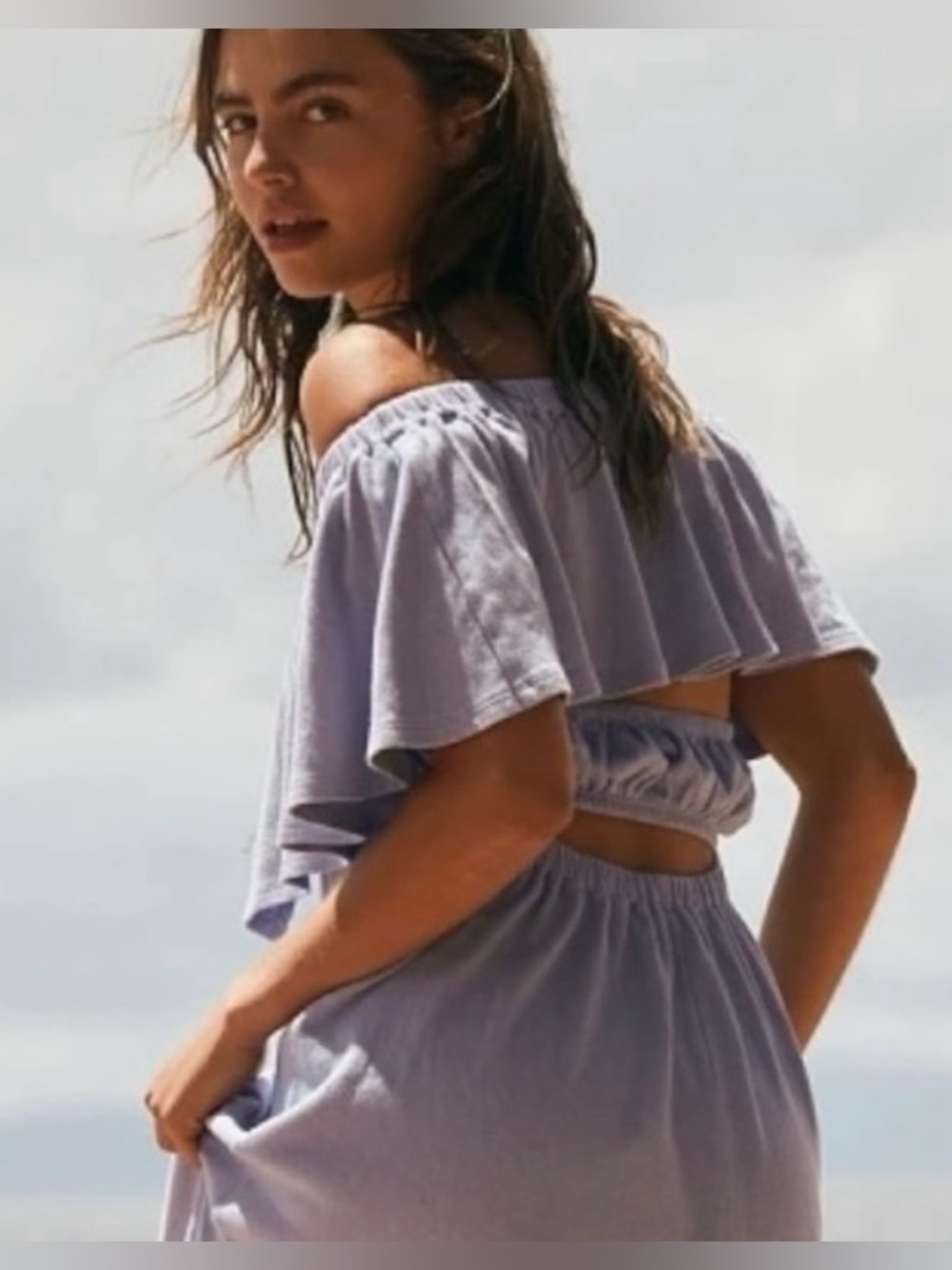 NWT FREE PEOPLE LYNNE OFF THE SHOULDER DRESS XS LAVENDER LUSTER BLUE - Picture 3 of 4